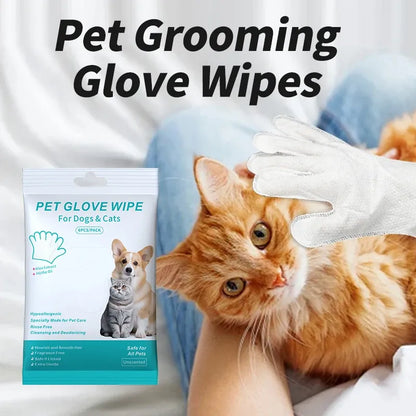 6-Pack Pet Wash-Free Grooming Gloves – Disposable Cleaning Wipes for Dogs & Cats