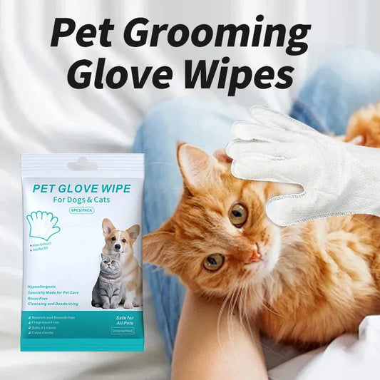 6-Pack Pet Wash-Free Grooming Gloves – Disposable Cleaning Wipes for Dogs & Cats