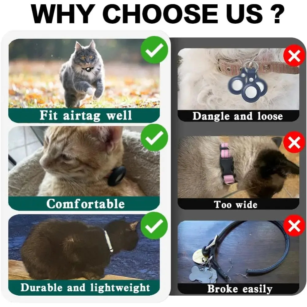 Cute Cat Collar Airtag Breakaway Reflective Kitten Collar with Bell for Apple Air Tag Holder Bell Nylon Silicone Collar for Cats