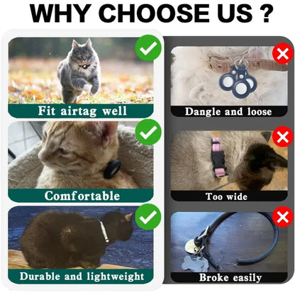 Cute Cat Collar Airtag Breakaway Reflective Kitten Collar with Bell for Apple Air Tag Holder Bell Nylon Silicone Collar for Cats