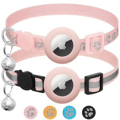 Cat Airtag Holder Collar Breakaway Reflective Strips Adjustable Kitten Collar Waterproof Cat Bell Collar Pet Air Tag Case