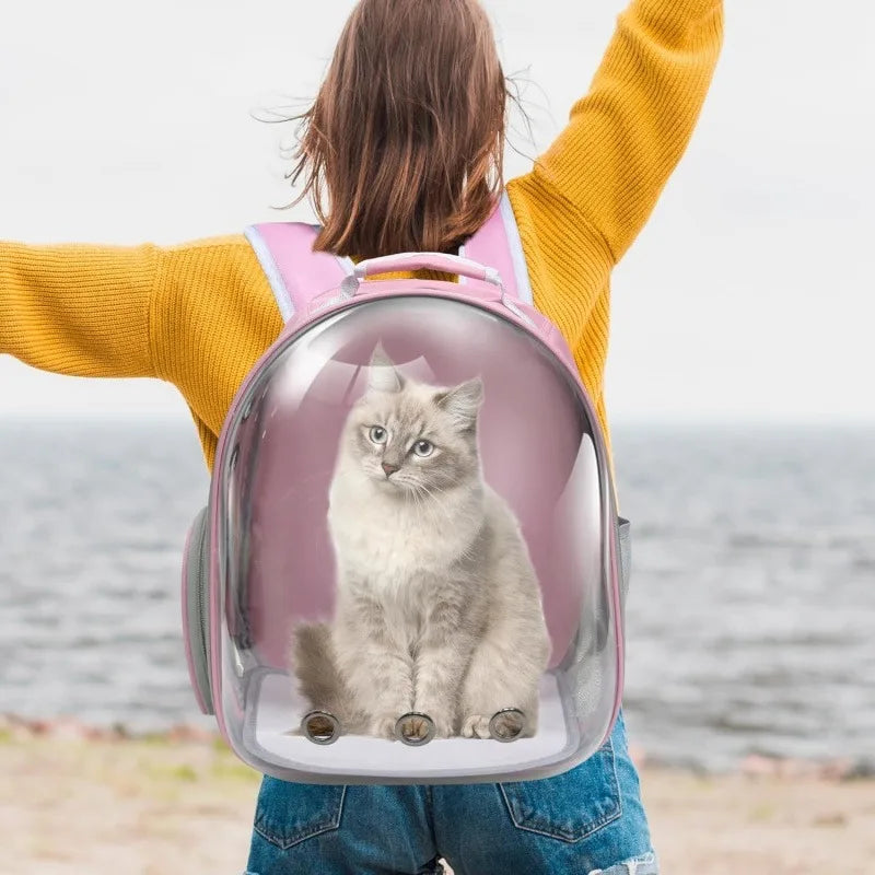 Portable Pink Pet Backpack Carrier for Cats - Comfortable and Breathable Travel Bag for Small Animals