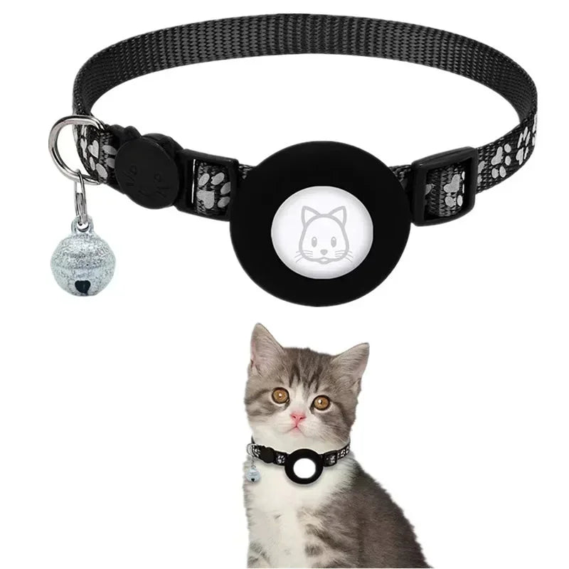 Cat Airtag Holder Collar Breakaway Reflective Strips Adjustable Kitten Collar Waterproof Cat Bell Collar Pet Air Tag Case