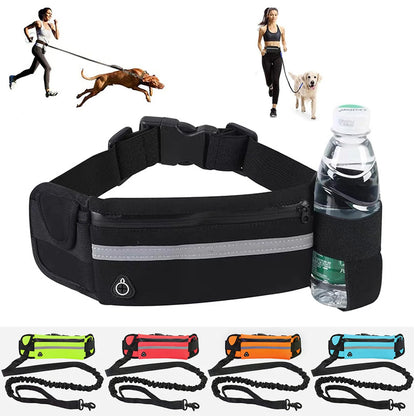 Hands Free Reflective Dog Leash with Waist Bag – Running & Walking Nylon Belt