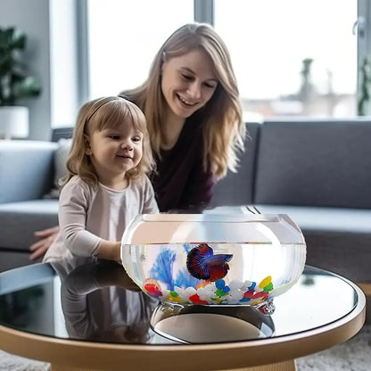 2-Gallon Round Glass Fish Tank Aquarium for Betta Fish, Small Fish & Reptiles