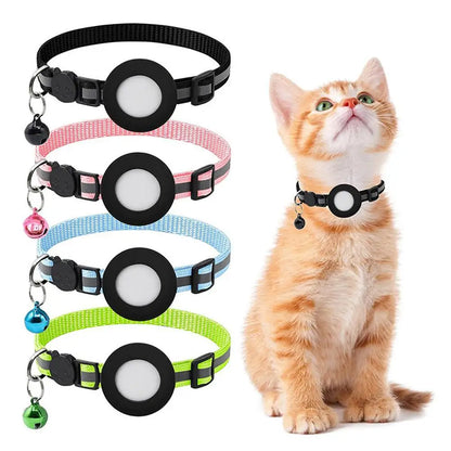 Anti-Lost Cat Collar For Airtag GPS Protective Case With Bell Reflective Cats Necklace Kitten Accesories Pet Products