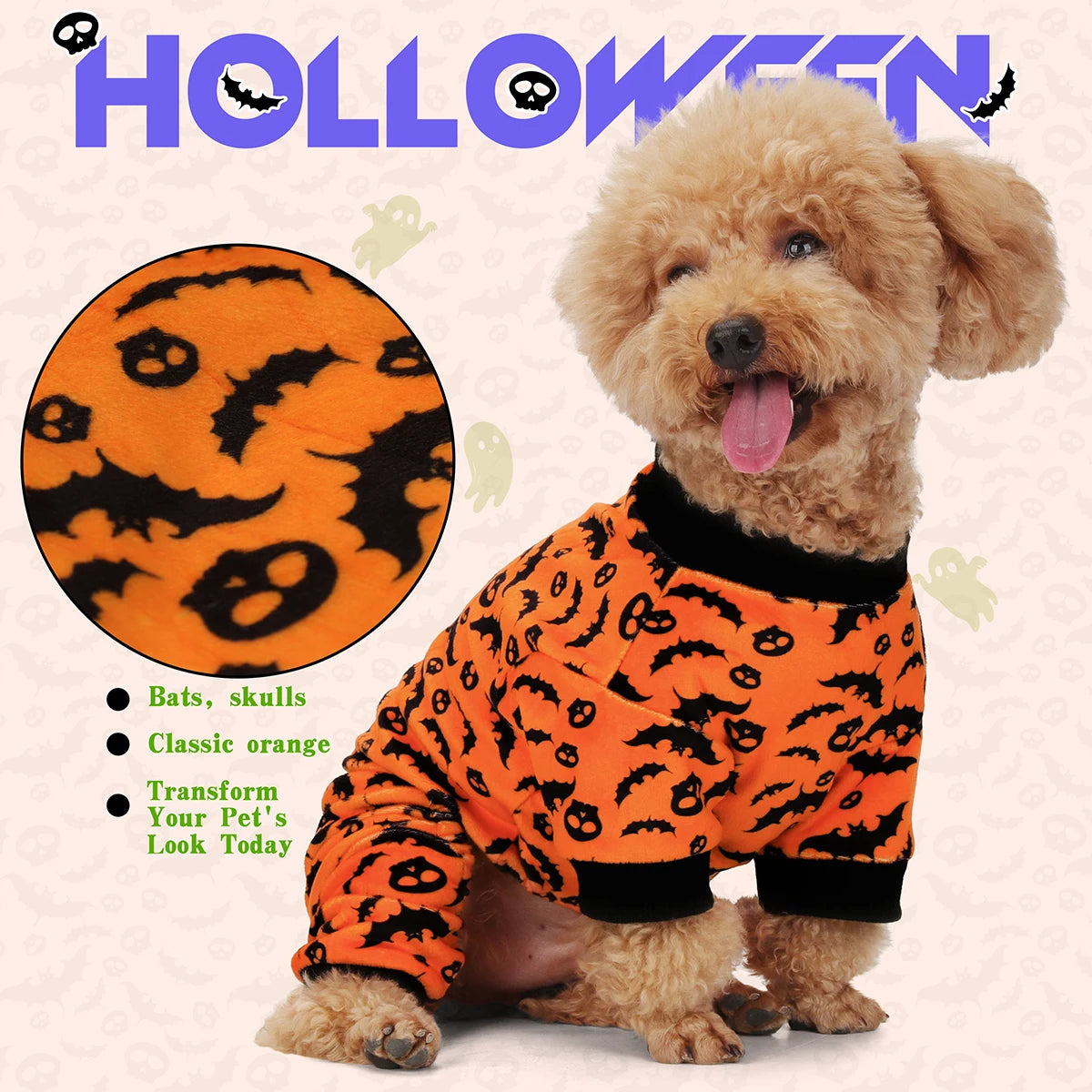Halloween Bat & Skull Pajamas for Dogs