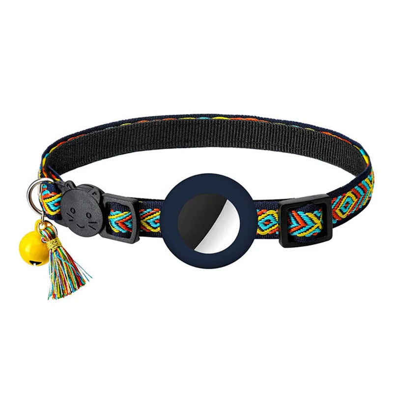 New Airtag Pet Collar Adjustable Nylon Puppy Cat Collar With Bell Anti-lost Pet Necklace With Apple Airtag Holder Pet Supplies
