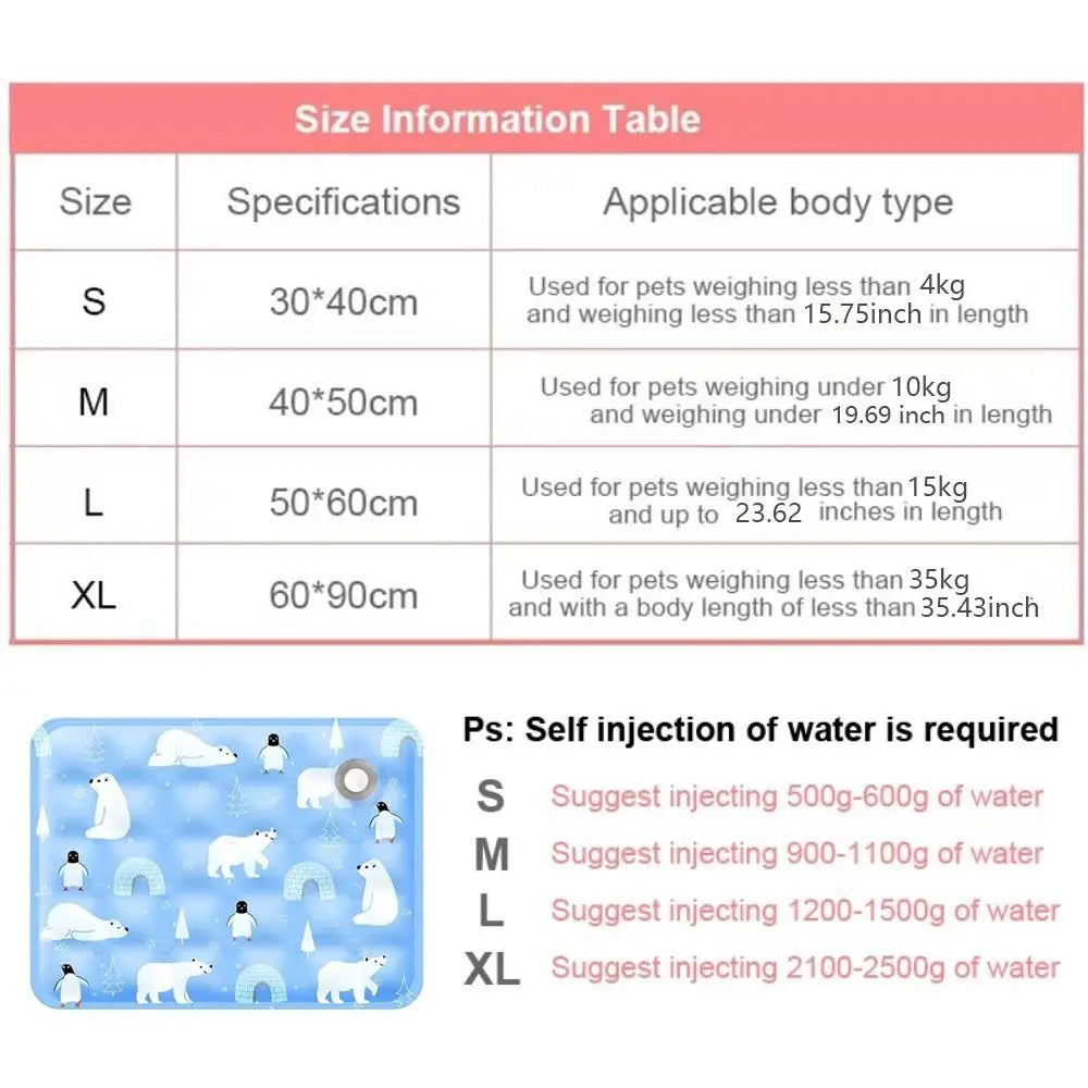 Cool Pet Cooling Mat Self Added Water Portable Dog Cat Sleeping Pad Moisture-proof Ice Gel Dog Cold Bed Mat For Small Big Dogs
