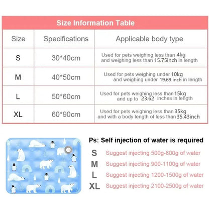 Cool Pet Cooling Mat Self Added Water Portable Dog Cat Sleeping Pad Moisture-proof Ice Gel Dog Cold Bed Mat For Small Big Dogs