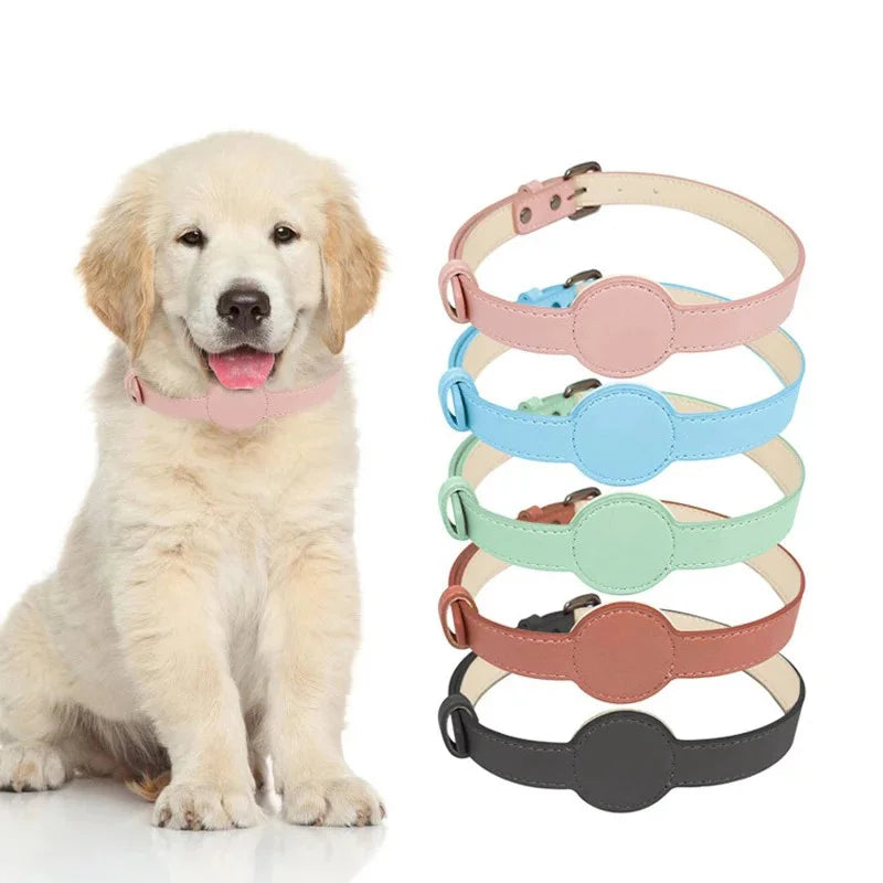 Leather AirTag Cat Collar-Non Breakaway Kitten Collar with Apple Air Tag Holder-Lightweight Pet Collars for Girl Boy Cat,Puppies