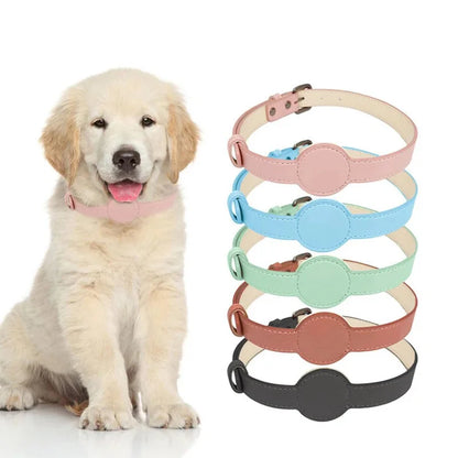 Leather AirTag Cat Collar-Non Breakaway Kitten Collar with Apple Air Tag Holder-Lightweight Pet Collars for Girl Boy Cat,Puppies