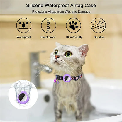 New Airtag Pet Collar Adjustable Nylon Puppy Cat Collar With Bell Anti-lost Pet Necklace With Apple Airtag Holder Pet Supplies