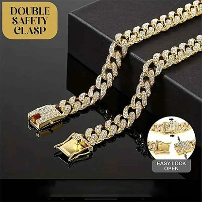 Bling Rhinestone Dog Necklace – Crystal Pet Collar with Secure Double Lock for Dogs & Cats