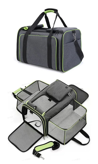 2025 New Large Capacity Carrier Cat Pet Airlines Approved Reflective Tape Cat Travel Bag Expandable Foldable Soft Dog Carrier