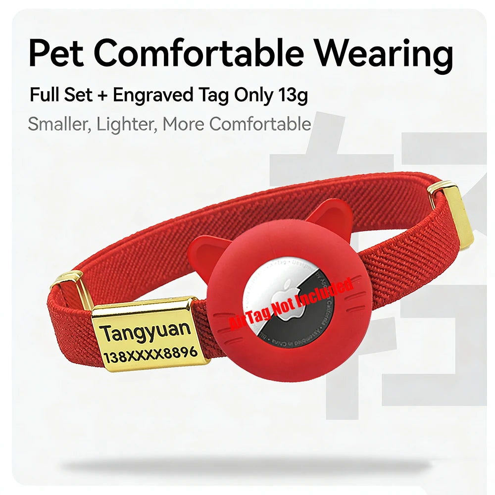 Breakaway AirTag Cat Collar with Custom Name Tag & Holder