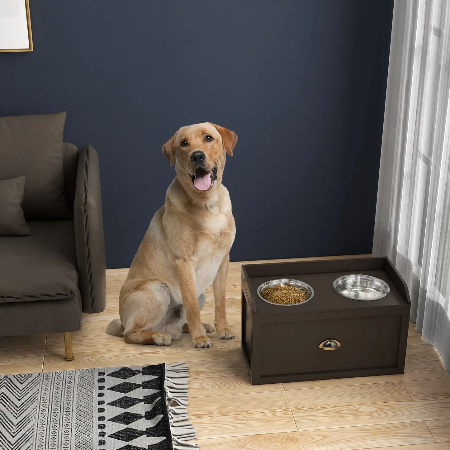 Elevated Dog Feeding Station with Storage Cabinet – 2 Stainless Steel Bowls