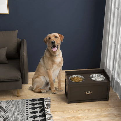 Elevated Dog Feeding Station with Storage Cabinet – 2 Stainless Steel Bowls