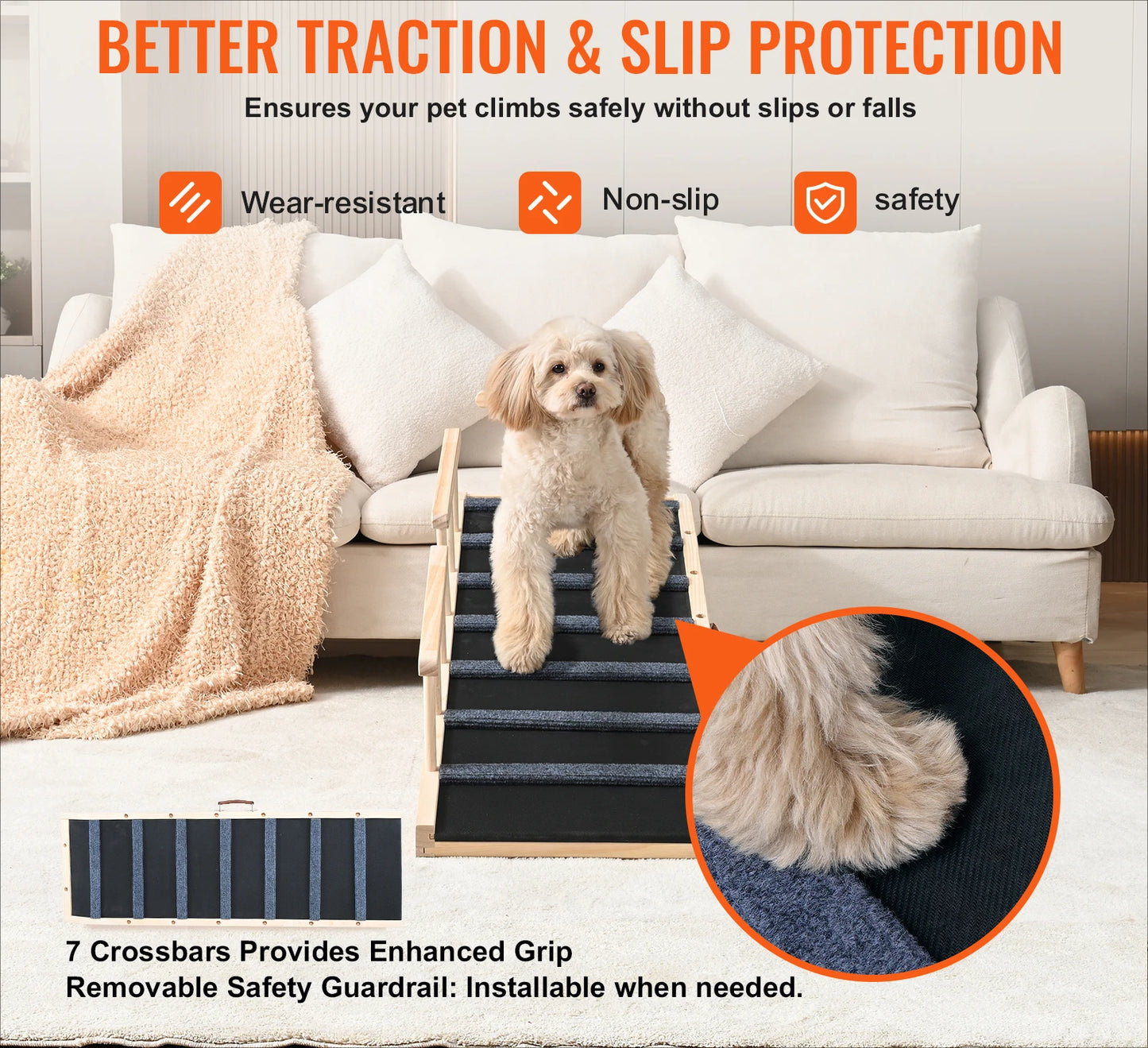%a Dog Ramp Folding Ladder Anti-slip High Adjustable Wooden Pet Ramp Removable for Small Old Dog Climbing Stairs Sofa Car Bed
