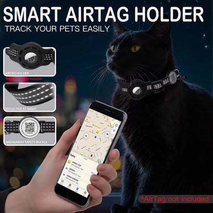 Cat GPS Collar with QR Code & AirTag Case – Reflective Breakaway