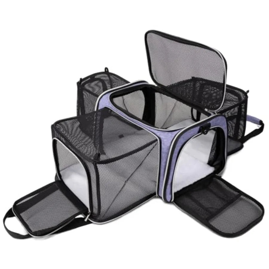 Cat Carrier Bag Airline Approved Pet Travel Carrier Soft Side with Fleece Pad 5 Sides Open Doors 3 Sides Expandable Foldable Do