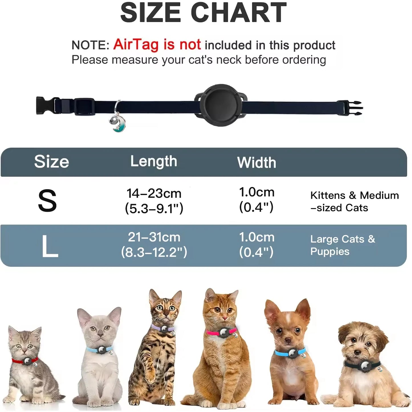 Elastic Safe AirTag Cat Collar, Anti-lost Pet Collar with Bell & GPS Tracking Holder Case for Cats Puppies（Airtag not included）