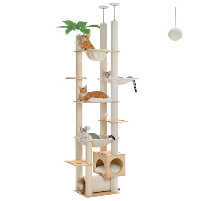 Floor-to-Ceiling Cat Tree – 7-Level Wooden Cat Tower with Hammocks, Condo & Sisal Scratching Posts