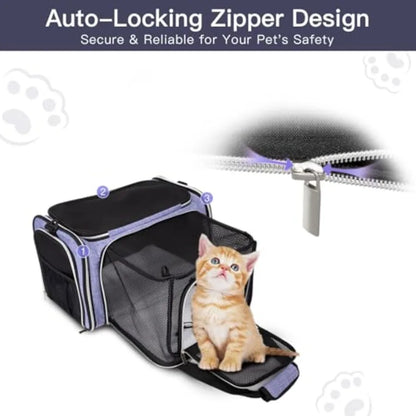 Cat Carrier Bag Airline Approved Pet Travel Carrier Soft Side with Fleece Pad 5 Sides Open Doors 3 Sides Expandable Foldable Do