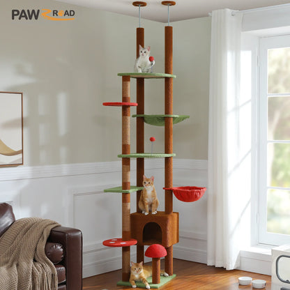 Floor-to-Ceiling Cat Tree – 7-Level Wooden Cat Tower with Hammocks, Condo & Sisal Scratching Posts