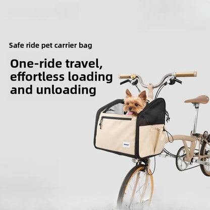 Dog Bike Basket Soft Pet Carrier 15Lbs Foldable Front-Mount Breathable Mesh 3 Openings, Strap Secure for Snap Bracket