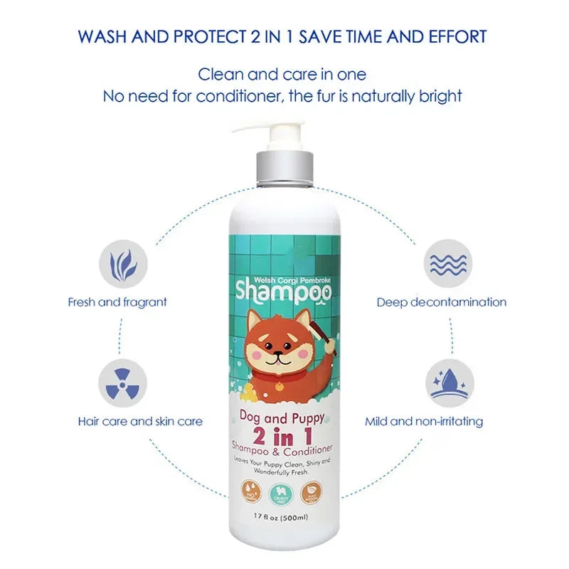 500ml Dog Shower Gel Remove Mites Deodorant Shampoo Long Lasting Fragrance French Bulldog Teddy Samoyed Pet Cleaning Products