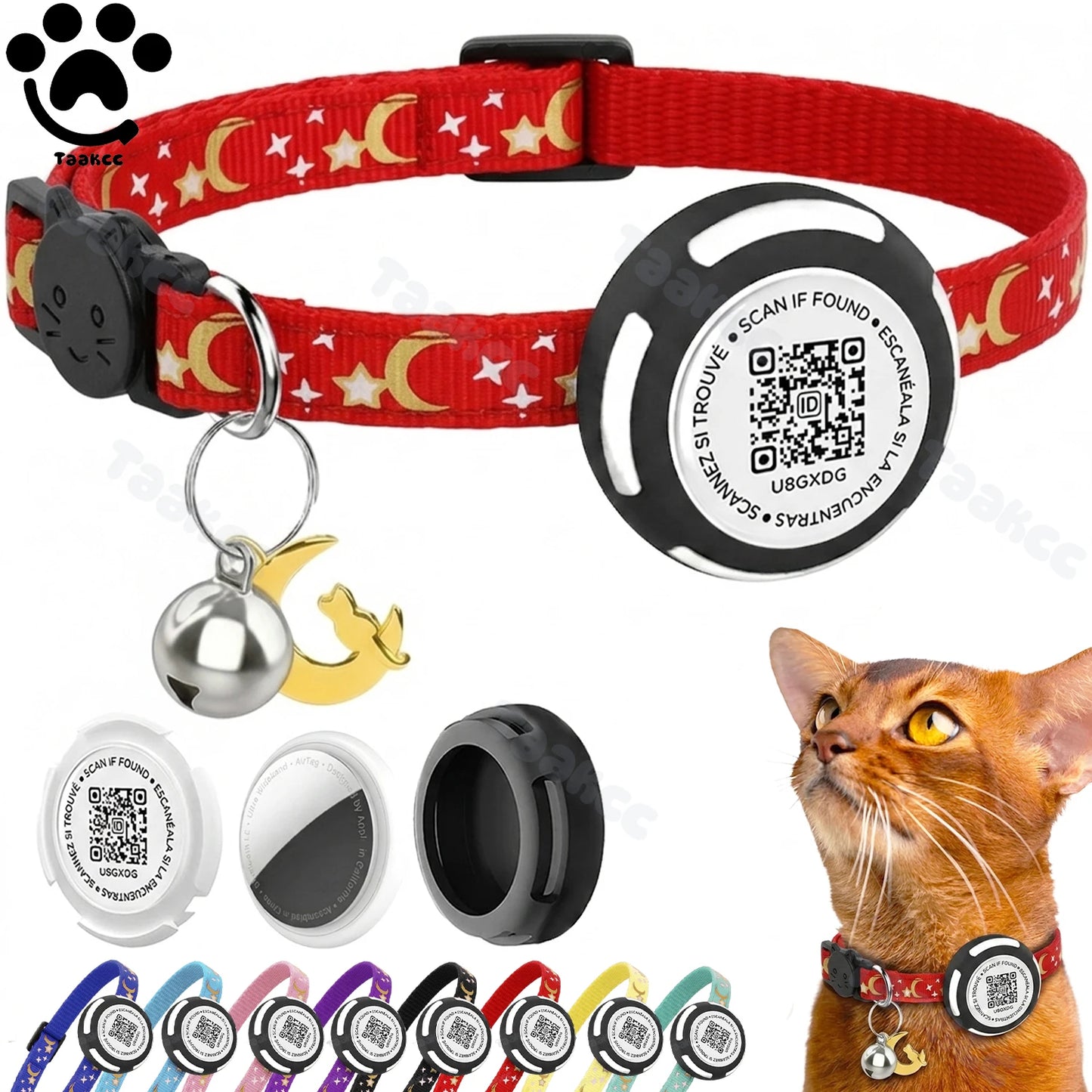 Glow AirTag Cat Collar with Airtag Holder & Pet Name QR Code for Apple Tracker Dual Protection Pet Collar for Kitten Puppy