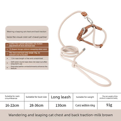 4-Gear Leather Cat Harness & Leash Set, X-Shape Escape Proof Walking Harness for Cats, 33g Lightweight, 1.3m Rope