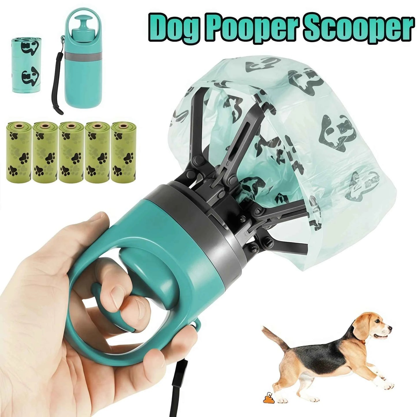 Portable Pet Claw Poop Scooper with Built‑In Bag Dispenser – One‑Hand Waste Pickup