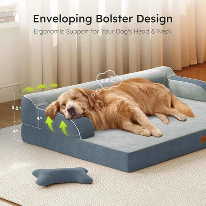 Extra Large Orthopedic Dog Bed with Cooling Memory Foam, Washable Waterproof Cover, Non-Slip Bottom, Dark Grey