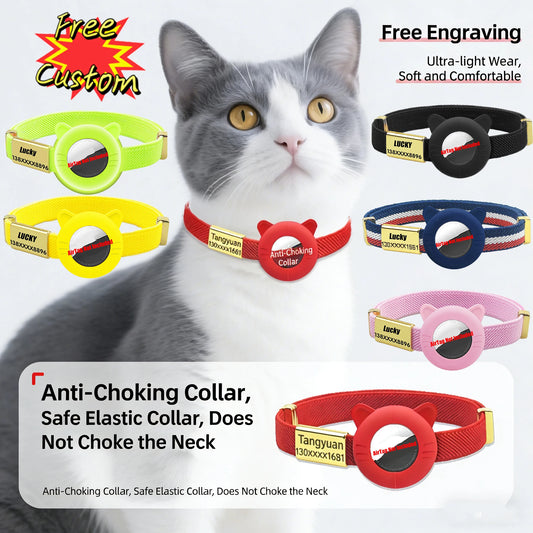 New Breakaway AirTag Tracker Cat Collar Free Custom Name Tag Kitten Collar with GPS Holder Case Anti-lost Adjustable Pet Collars