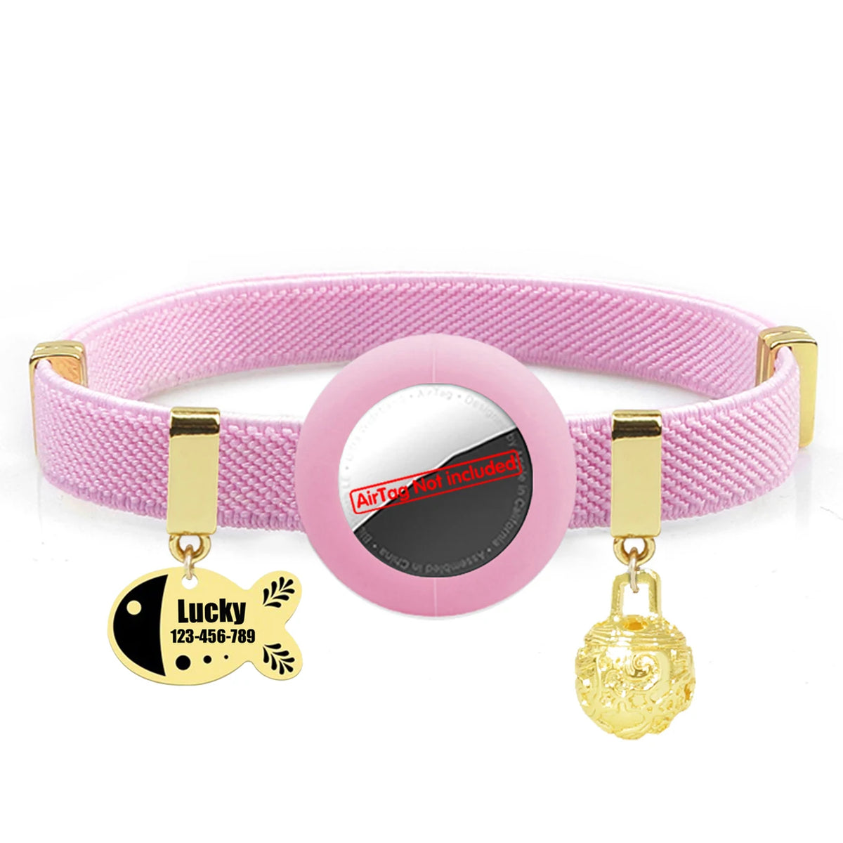 Customized AirTag Cat Collar with Bell, Name Tag & Holder