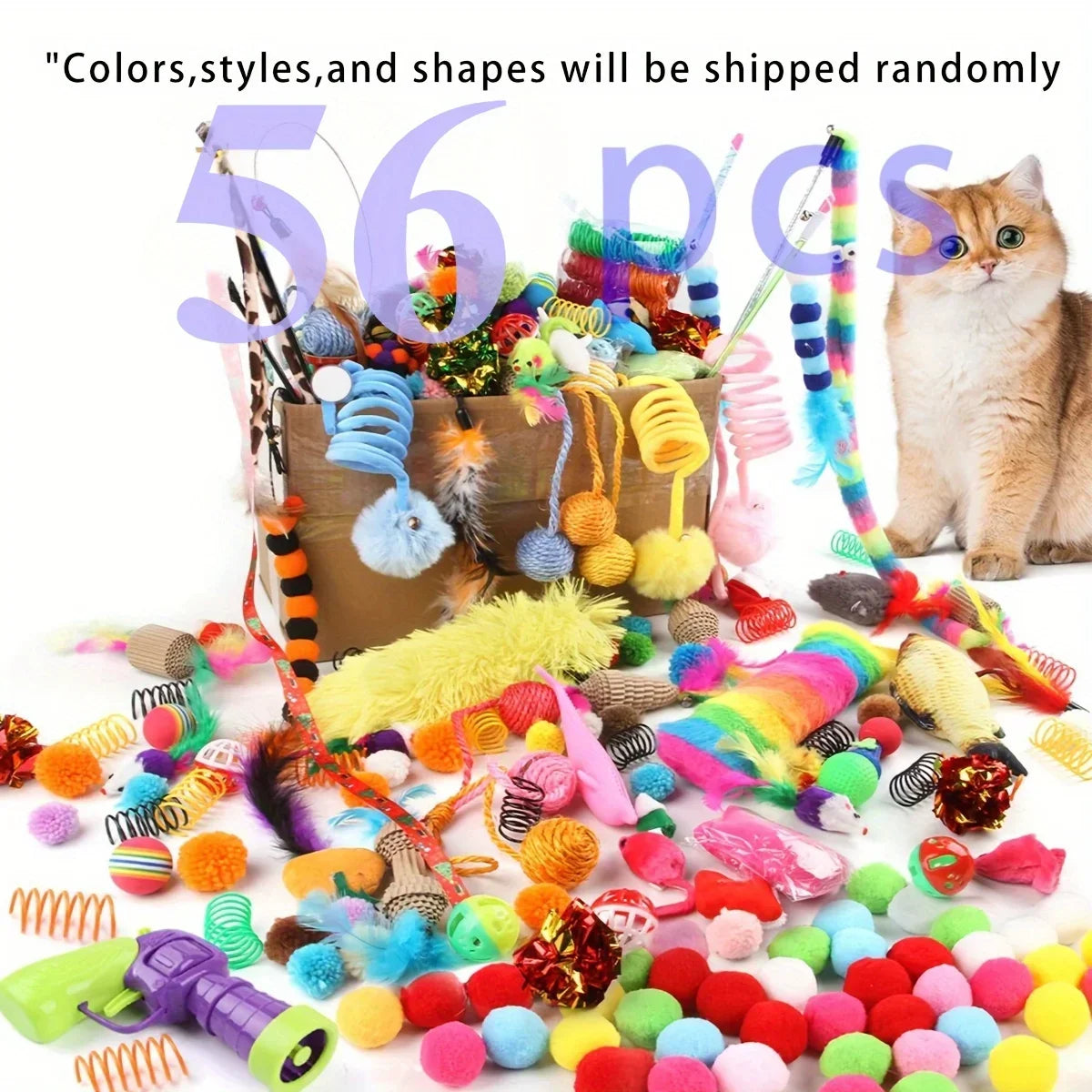 56/28/14 PCS Mixed Cat Toy Pack – Plush & Plastic Toys for Multi‑Cat Play