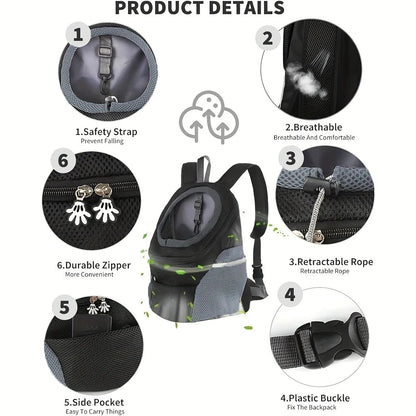 Adjustable Mesh Pet Carrier with Comfortable Shoulder Straps and Secure Zipper - Ideal for Small Dogs and Cats on Hiking Trips