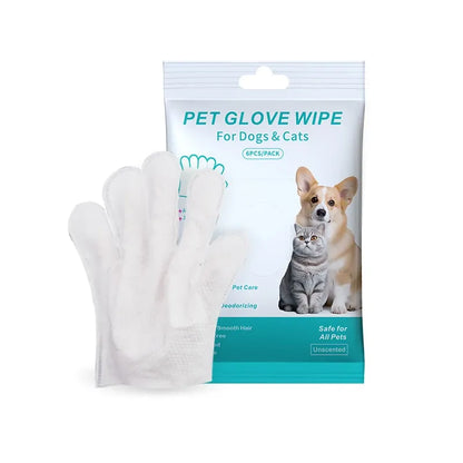 6-Pack Pet Wash-Free Grooming Gloves – Disposable Cleaning Wipes for Dogs & Cats