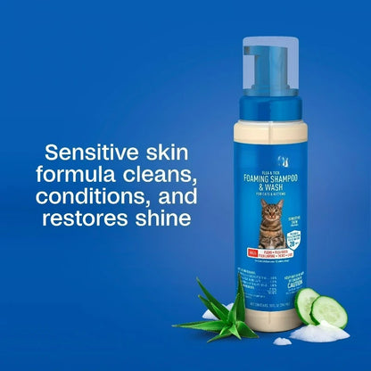 Flea & Tick Foaming Shampoo & Wash for Cats & Kittens Over 12 Weeks, Sensitive Skin Flea Treatment for Cats & Kittens