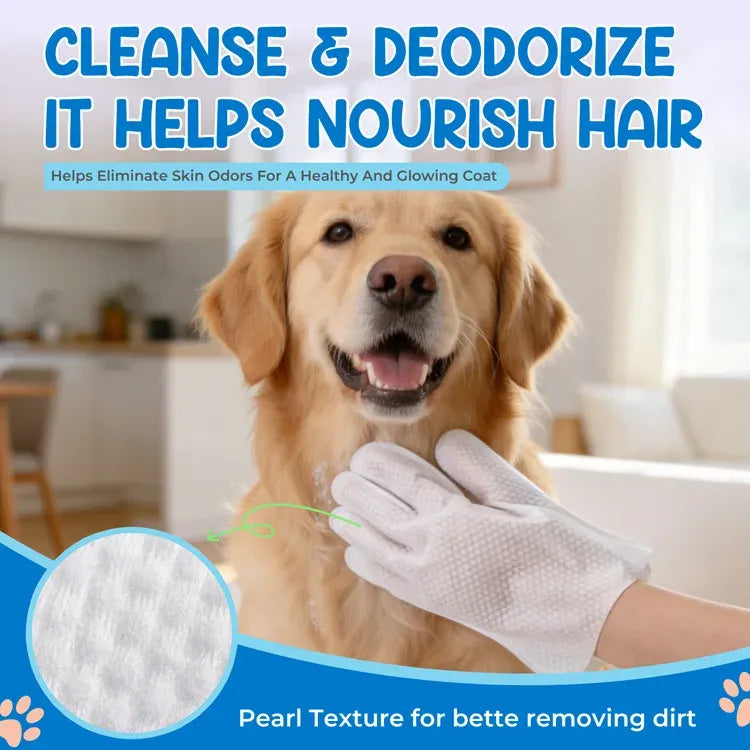 Pet No-Rinse Grooming Gloves – Waterless Cleaning Wipes for Dogs & Cats
