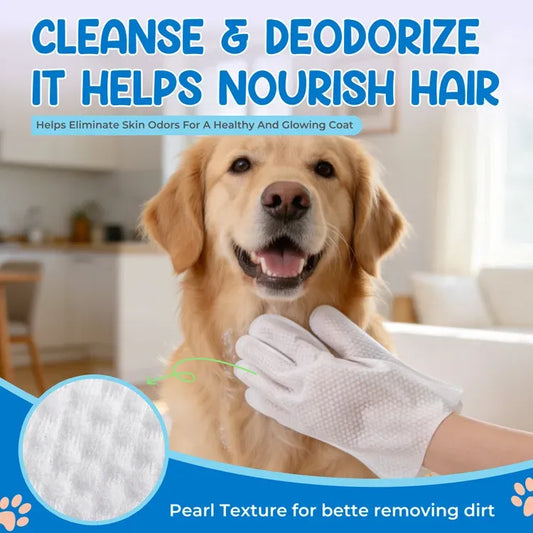 Pet No-Rinse Grooming Gloves – Waterless Cleaning Wipes for Dogs & Cats