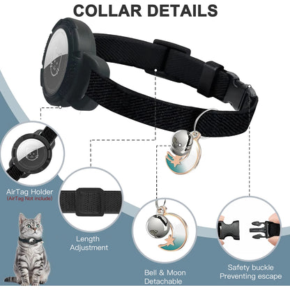 Fashion Anti-lost AirTag Cat Collar, Elastic Collar with Bell & GPS Tracking Holder Case for Cats Puppies（Tracker not included）