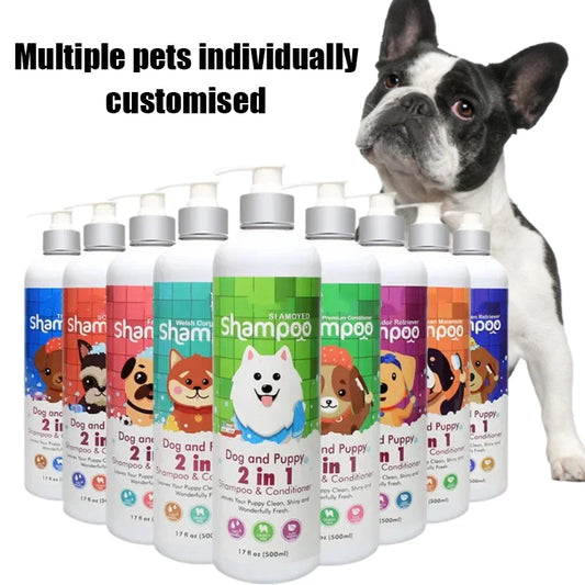 500ml Dog Shower Gel Remove Mites Deodorant Shampoo Long Lasting Fragrance French Bulldog Teddy Samoyed Pet Cleaning Products