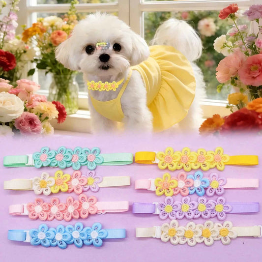 50PCS Cute Flower Pet Bow Tie Collars for Dogs & Cats – Colorful Puppy Necklaces