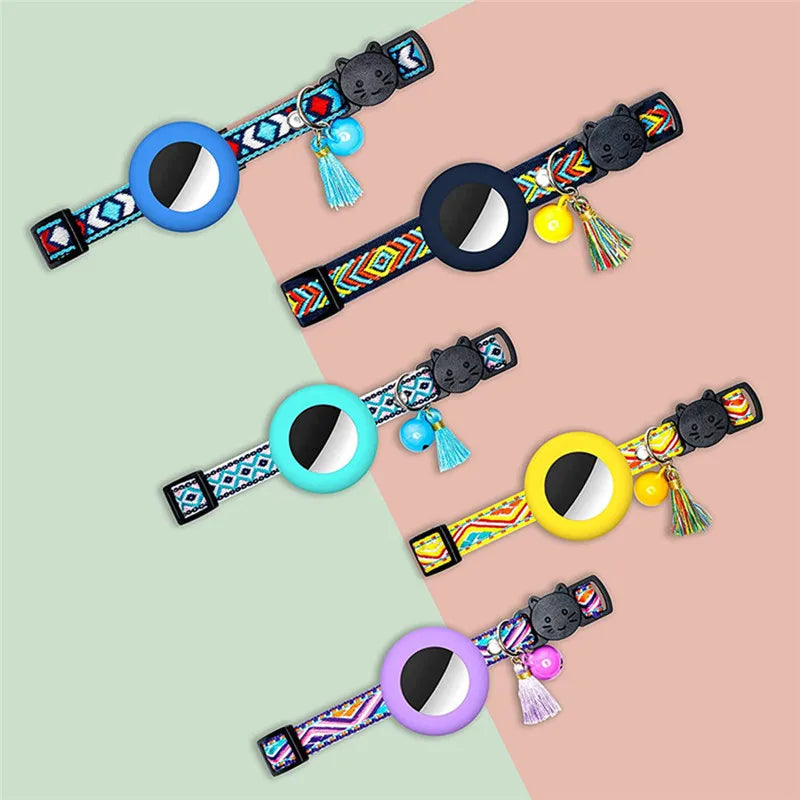 New Airtag Pet Collar Adjustable Nylon Puppy Cat Collar With Bell Anti-lost Pet Necklace With Apple Airtag Holder Pet Supplies