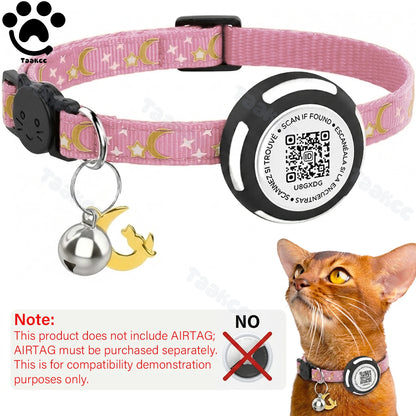 Glow AirTag Cat Collar with Airtag Holder & Pet Name QR Code for Apple Tracker Dual Protection Pet Collar for Kitten Puppy