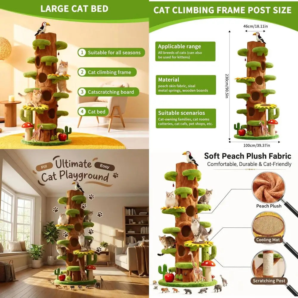 90-Inch Tall Luxury Cat Tree with Hiding Spots for Multiple Cats and Multi-Level Play