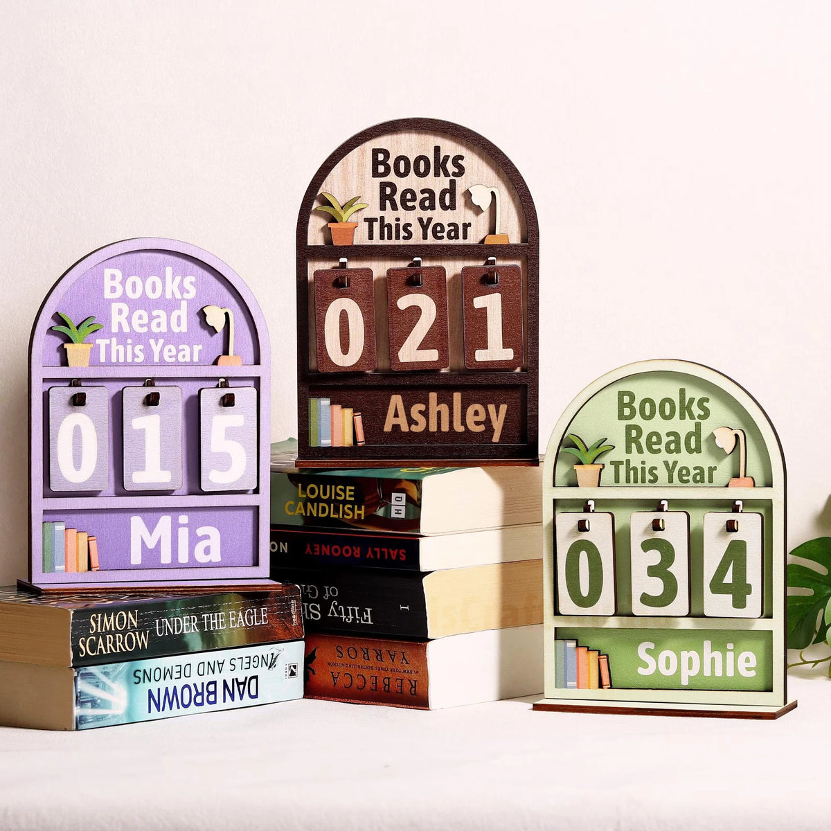 Custom Name Wooden Book Tracker – Reading Goal Counter